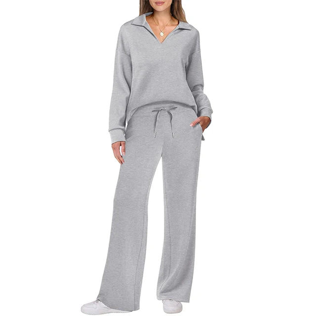 Women's New Autumn/Winter Fashion Casual Long-sleeve Drawstring Solid Color Commuter Pants Set Two Piece Set Women Clothing