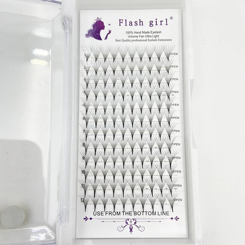 Private Label Premade Fans Eyelash Extensions Silk Matte Premade Fans 0.05/0.07mm Thickness 10D  Long Thin Stem Premade Fans
