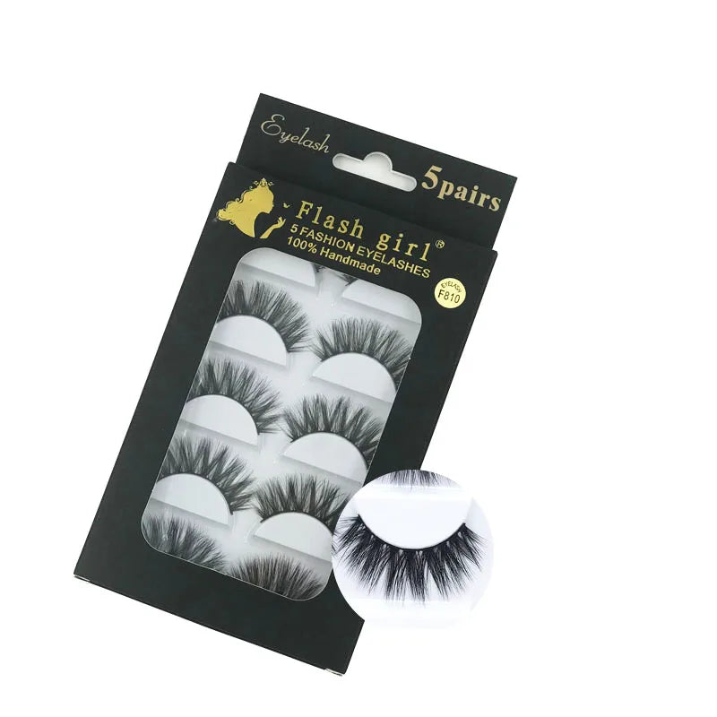 Flash Girl F Series Factory Wholesale Price Natural 5 Pairs 3D Mink Eyelashes 5 Models 5 Pairs Eye Lashes with Lashes Black Box
