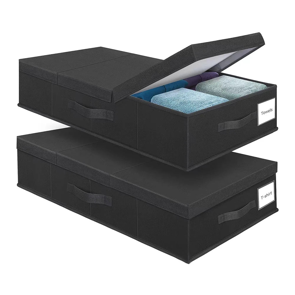 Movable Under Bed Clothes Storage Foldable Under Bed Storage Box With Lid for Organizing Clothes Shoes Blankets Pillows