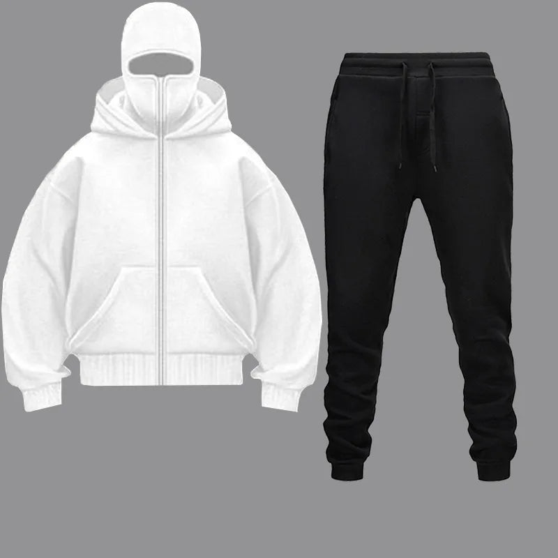OEM custom logo embroidery printed design Cross-border new double-hooded zippered men and women zippered hoodie sweatpants set
