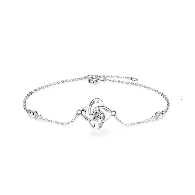 XRZ006 Luxury 925 Sterling Silver VVS 0.5 Ct Moissanite Fine Jewelry Flower Windmill Charm Fashion Bracelet for Women Gift