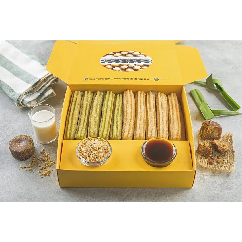 Eco Friendly Bakery Packaging Crepe Mini Pancakes Cake Waffle Pastry Paper Churros Box Packaging with Dip Cup Holder