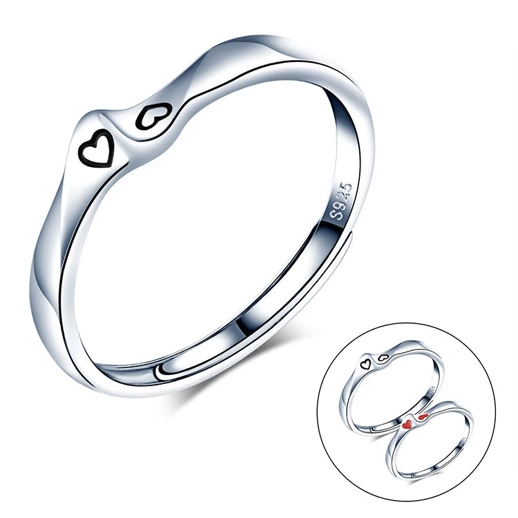 Heart to Heart Adjustable S925 Sterling Silver Couple Wedding Band Noble Open Ring for Man