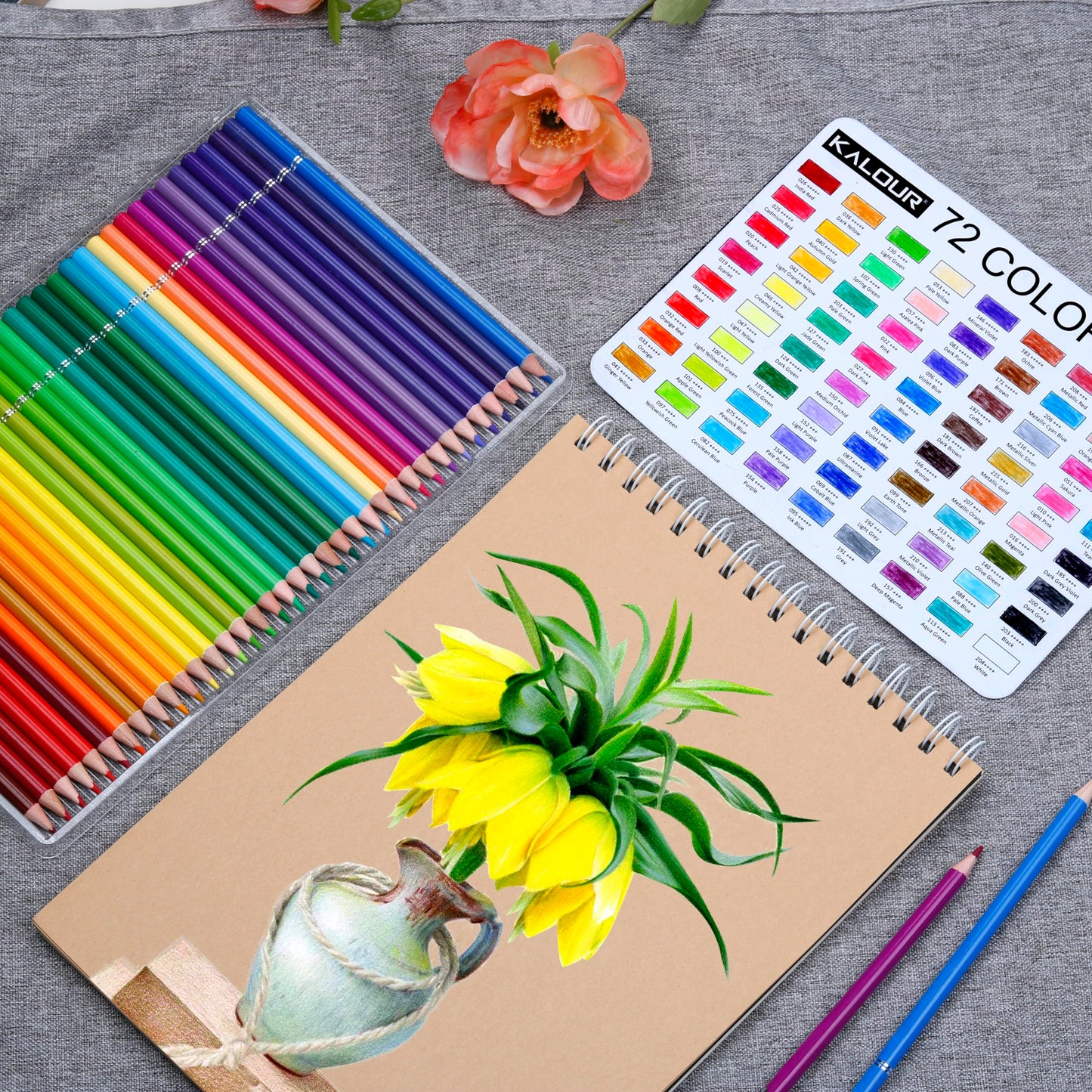 KALOUR set de 72 lápices de colores, ideal para adultos y jóvenes principiantes. Mina suave perfecta para dibujar, mezclar y sombrear. Regalo ideal.
