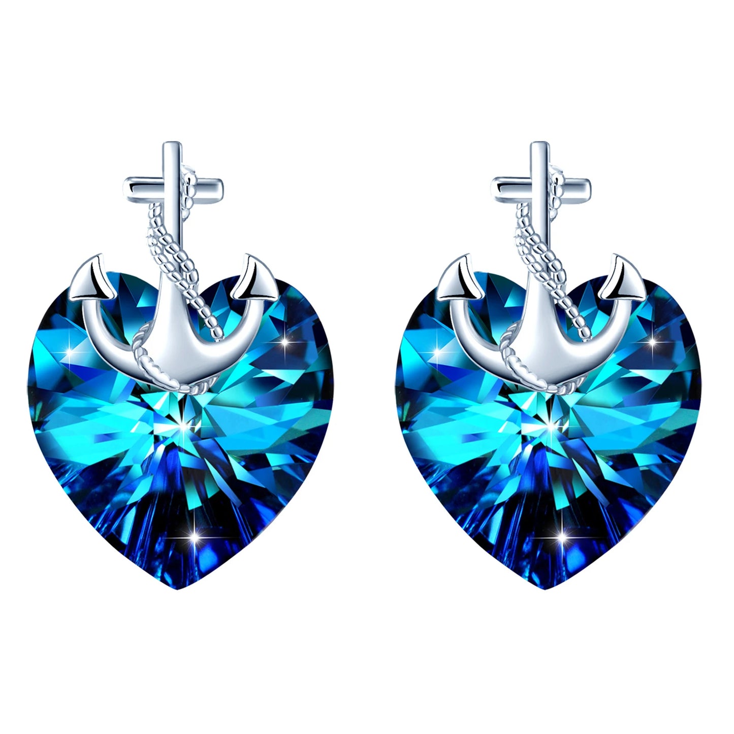 Luxury S925 Silver Anchor Heart Stud Earrings Zircon Wedding Anniversary Party Jewelry for Gifts
