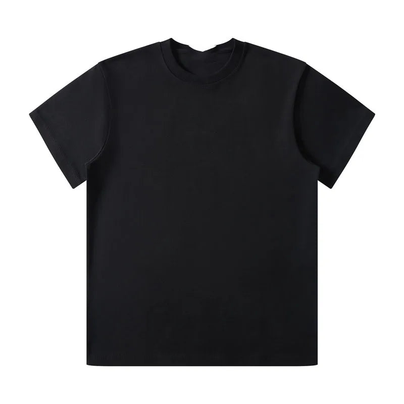 Oem customized heavyweight cotton straight shoulder short sleeved tshirt men's thick and wide solid color round neck