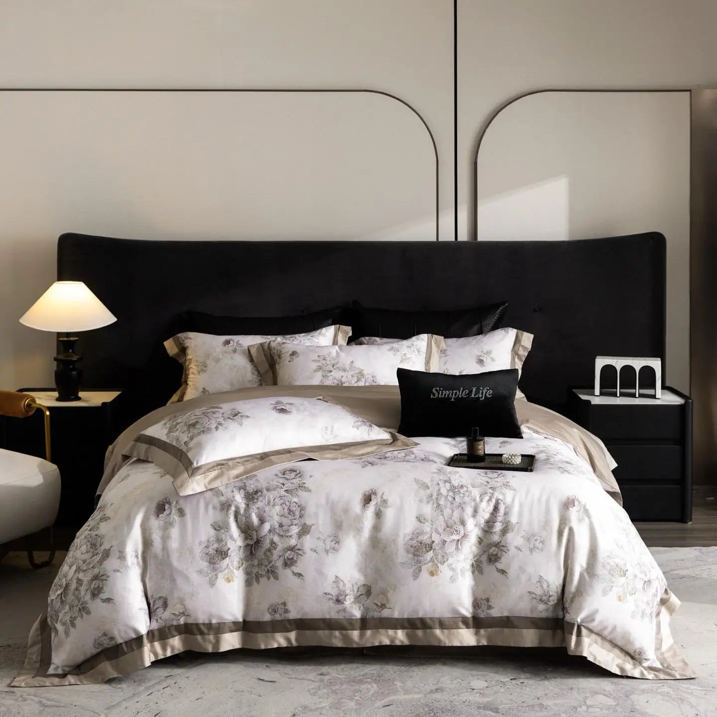 Silky Grey 100% Cotton Digital Printed Comforter Duvet Cover High-end 4 Piece Designer Bedding Set Supplier