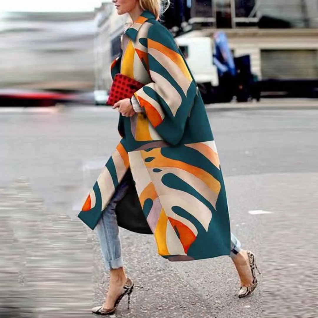 2025 Autumn-Winter Western New Arrival | Long Bell-Sleeve Stylish Printed Loose Trench Coat