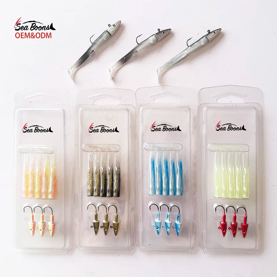 New 80mm 5.7g Three Head Five tails Soft Bait Set Luminous Swimbait Simulated Jigging Lure for  Ocean Fishing Lure Bait