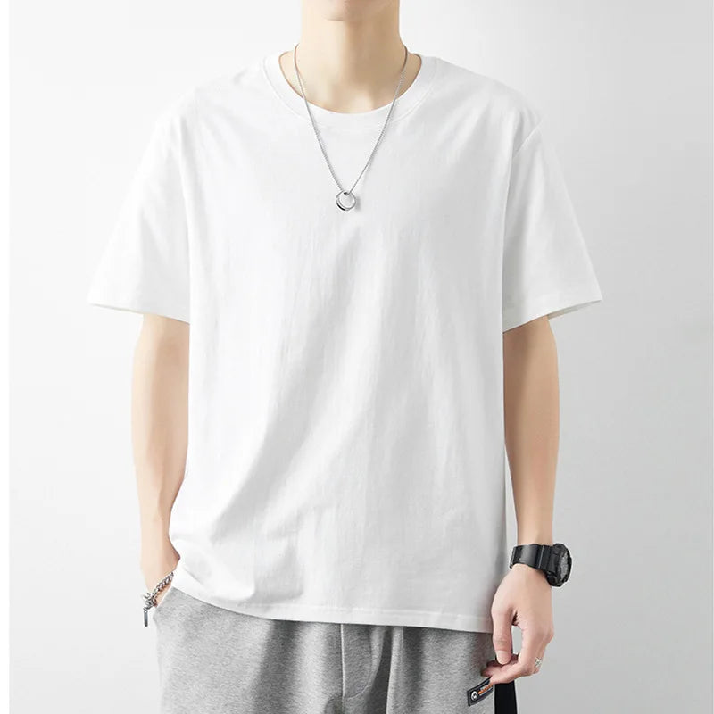 Oem customized  cotton short sleeved tshirt for men solid color round neck bottoming shirt  half sleeved tshirt