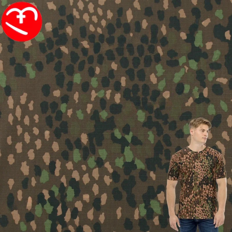 DOT44 WWII German Pea Camouflage Fabric Nylon Cotton Waterproof Ripstop Plaid Fabric for Tactical Outdoor Clothing Bag Hat