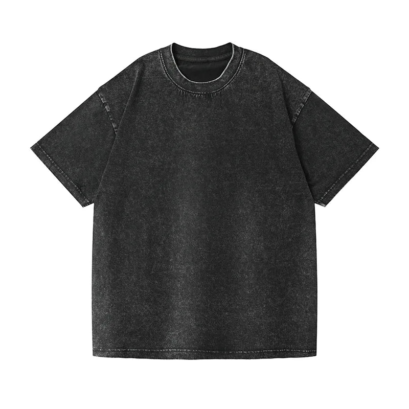 OEM custom logo embroidery printed design 230g washed batik distressed heavy cotton men's loose drop shoulder oversized  t-shirt