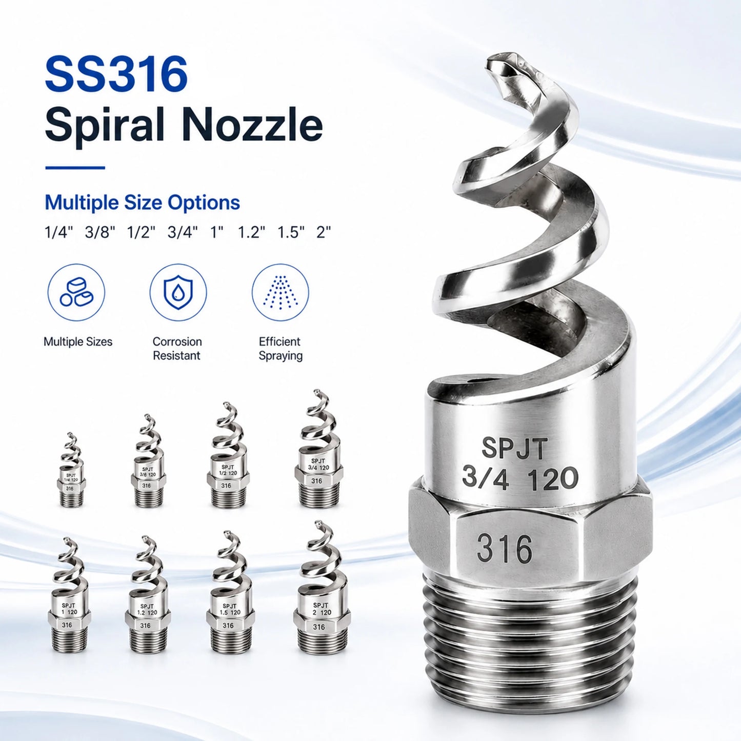 Stainless Steel Spiral Spray Nozzle Industrial Water Cleaning Nozzle for Desulfurization Dust Control Cooling