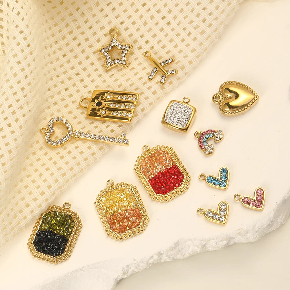 Dreamshow Fashion Zircon Pendants Charms for Jewelry Making 18k Gold Plated Stainless Steel Jewelry Accessories