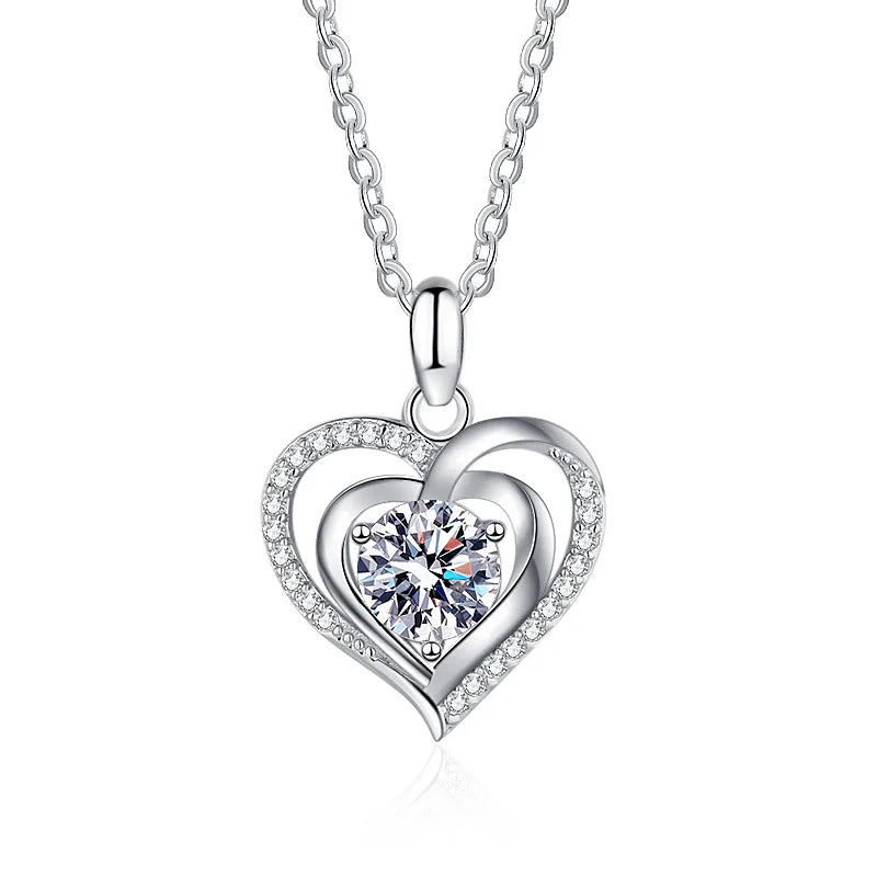 XGP151 925 Sterling Silver Cubic Zirconia Birthstone Fashionable Moissanite Fine Jewelry Love Heart Pendant Necklace for Women