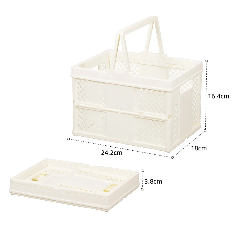 Hot Sell Muti-function Medium Size Desktop Foldable Plastic Basket Creative Home Picnic Collapsible Storage Crates With Handl
