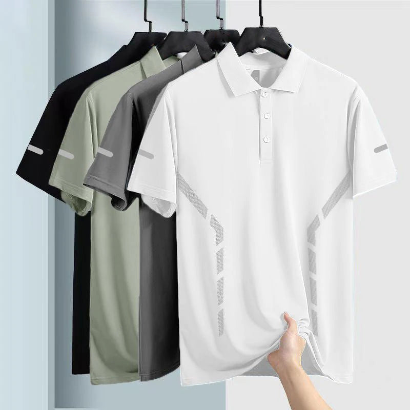 OEM Custom Logo design short sleeve solid color polo collar short sleeve  versatile breathable ice silk men polo shirt