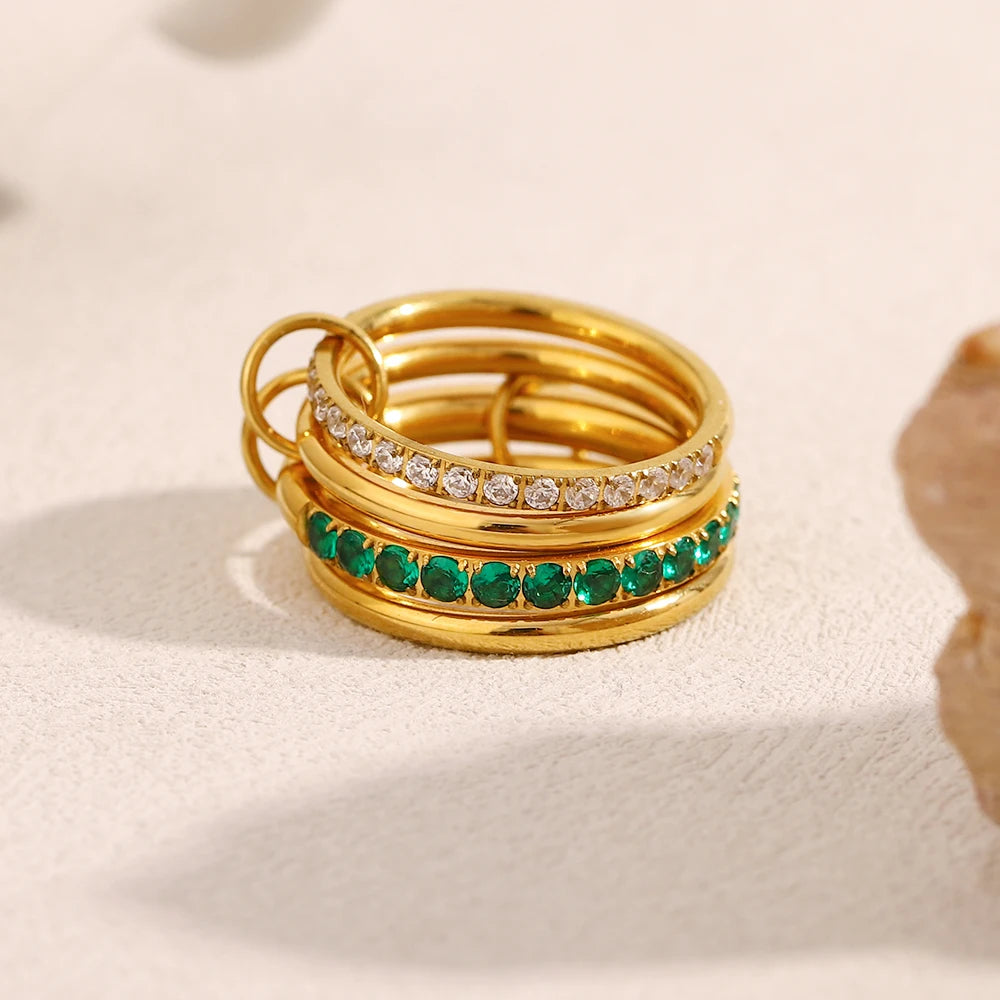 Dreamshow Multilayer Zircon Stacking Ring Fashion Jewelry Tarnish Free Stainless Steel Rings