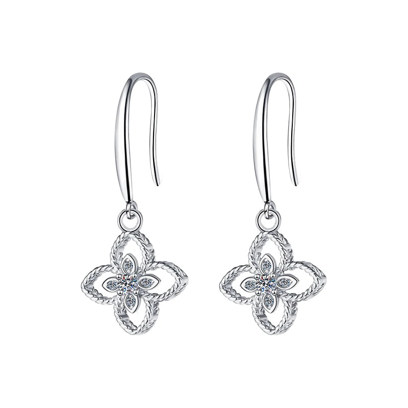 XEZ045 Four Leaf Clover Women's Moissanite Diamond Drop Earrings 925 Sterling Silver Jewelry Moissanite Earrings for Women