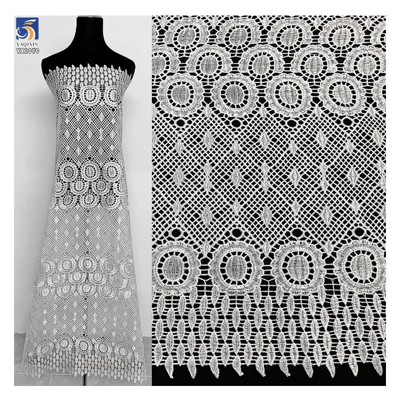 YX1070 220gsm White African Embroidery Lace Customized Fabrics Water-Soluble Woven Embroidered Florals White Lace Fabrics