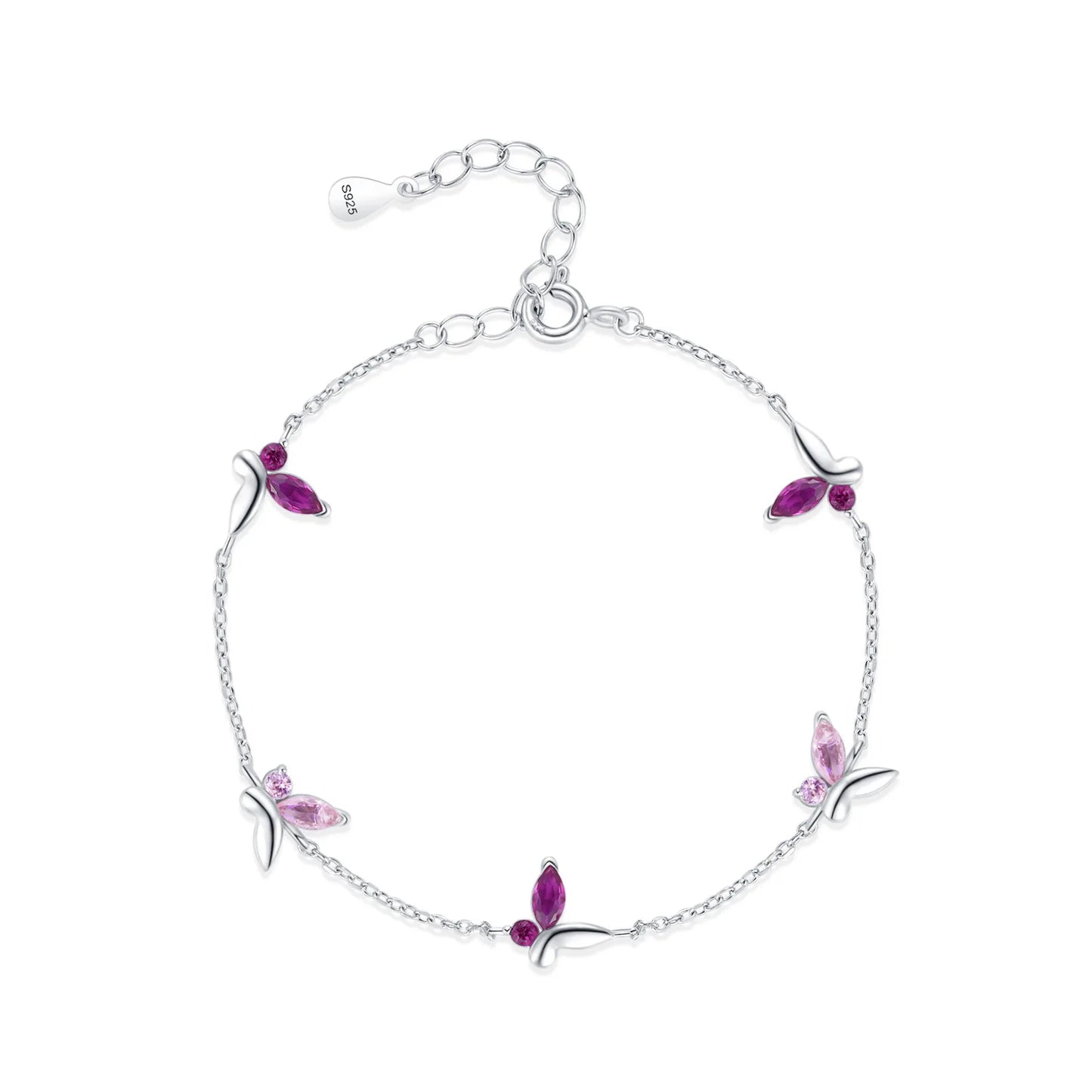 SL1808 Gifts for Women S925 Sterling Silver pink Butterfly Bracelet Adjustable Charm Bracelets Jewelry Present for Women