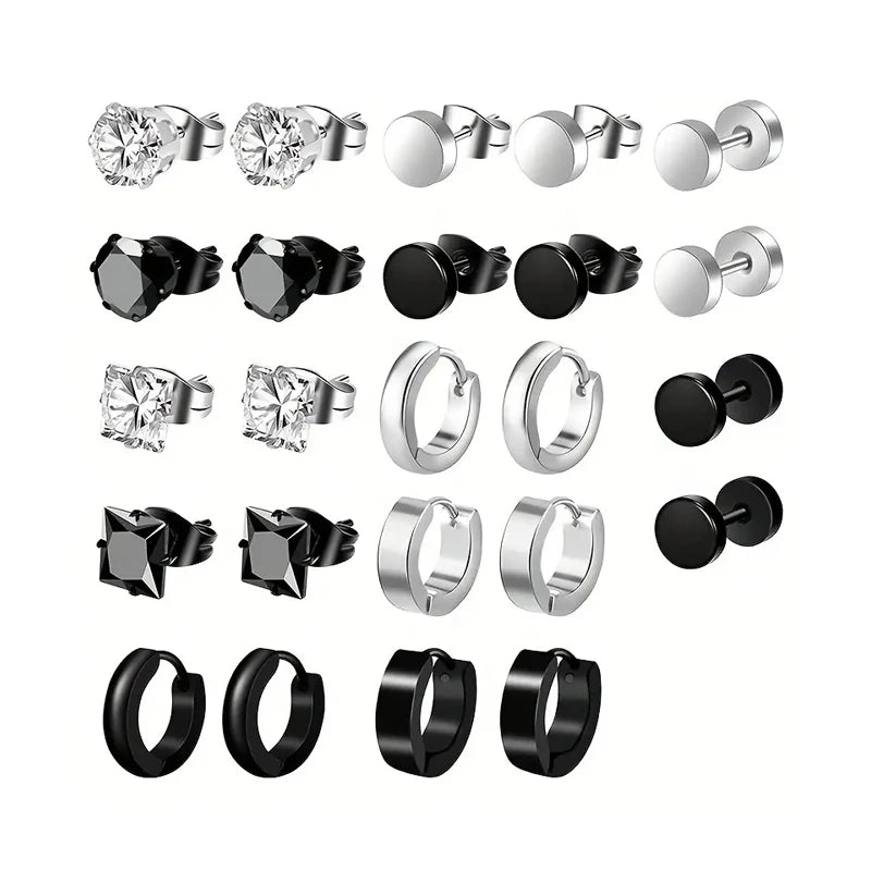 Trendy Gold-Plated Stainless Steel CZ Hoop Earrings for Men Fashionable Punk Style Hypoallergenic Versatile Wear