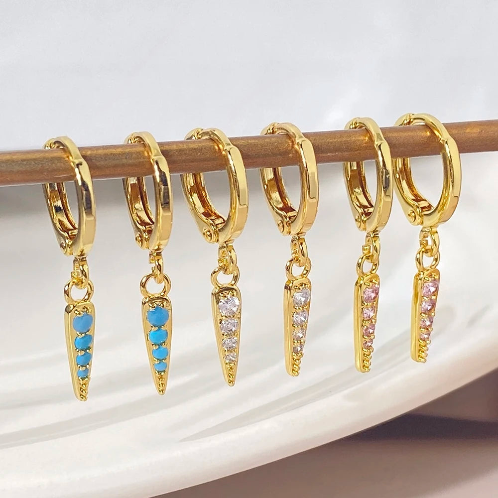 Gift Jewelry Beautiful Design Foxi Factory Wholesale Earrings 18K Gold Plated Turquoise Gemstone Hoop Earrings for Women