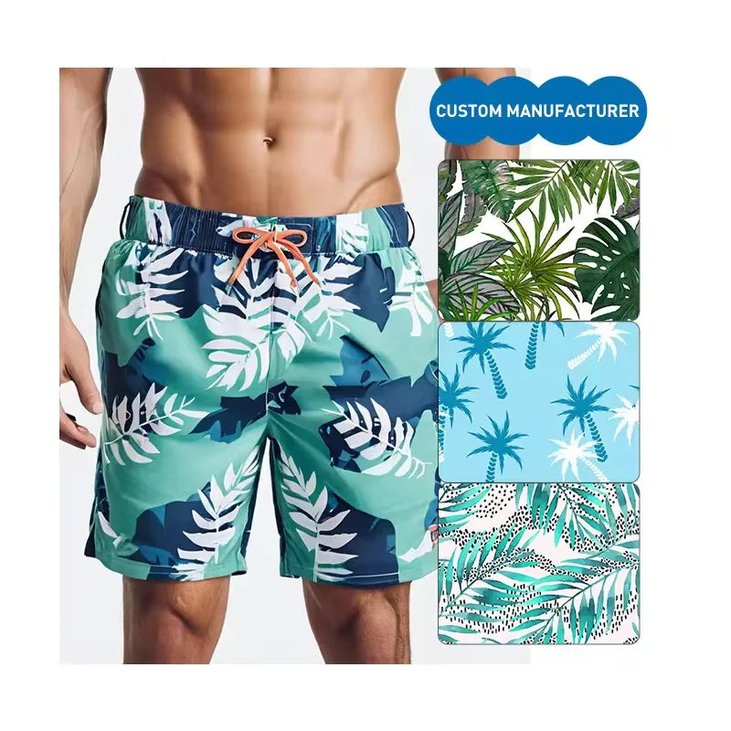Mid Waist Custom Logo Striped Gingham Print Eco-Friendly Waterproof Plus Size Summer Beach Swim Trunk Shorts Quick Dry