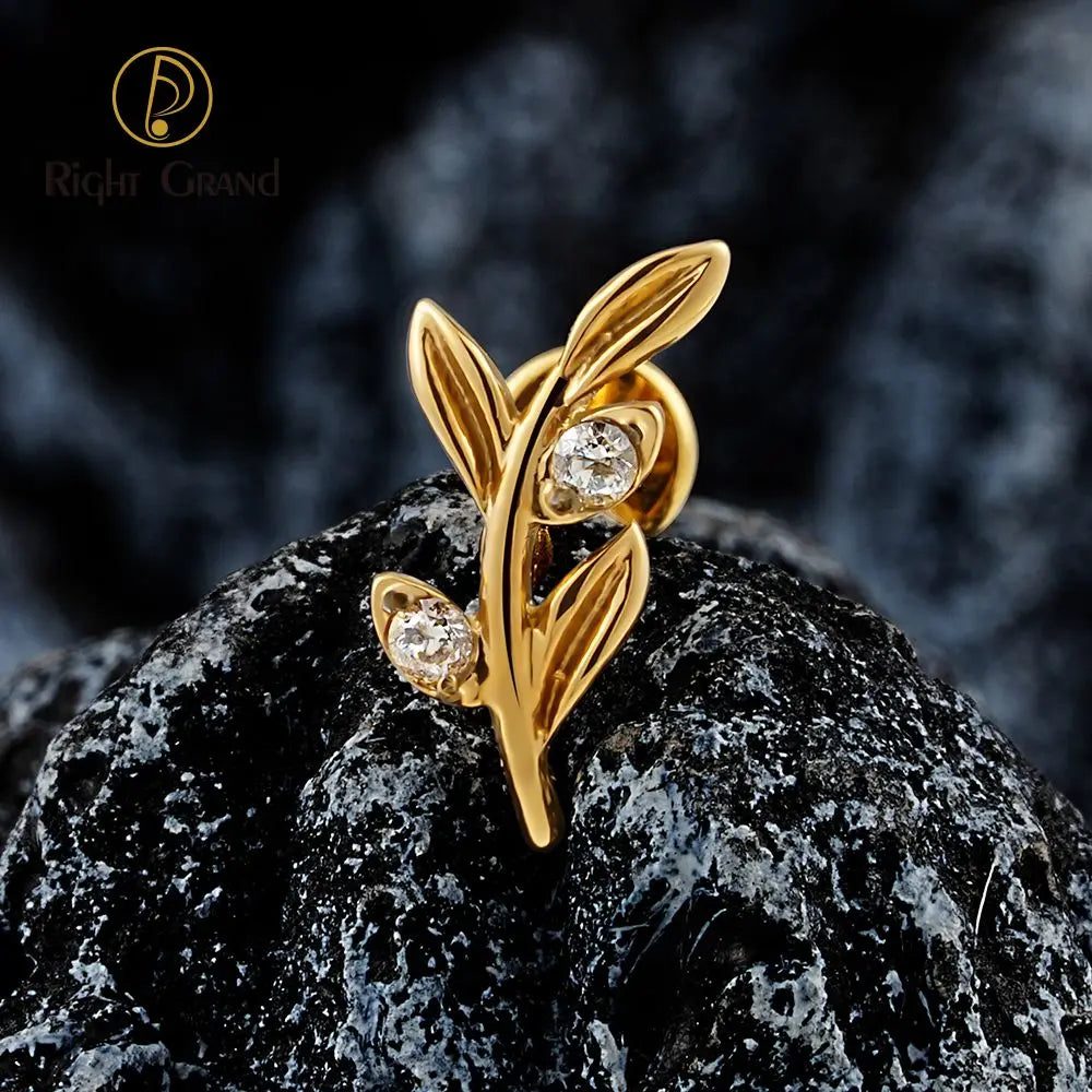 Leaf Earrings Zirconia Pvd Jewelry Piercing Womens ASTM F136 Gold Plated Fashion Earrings Lip Ear Tragus Flat Cartilage Tragus