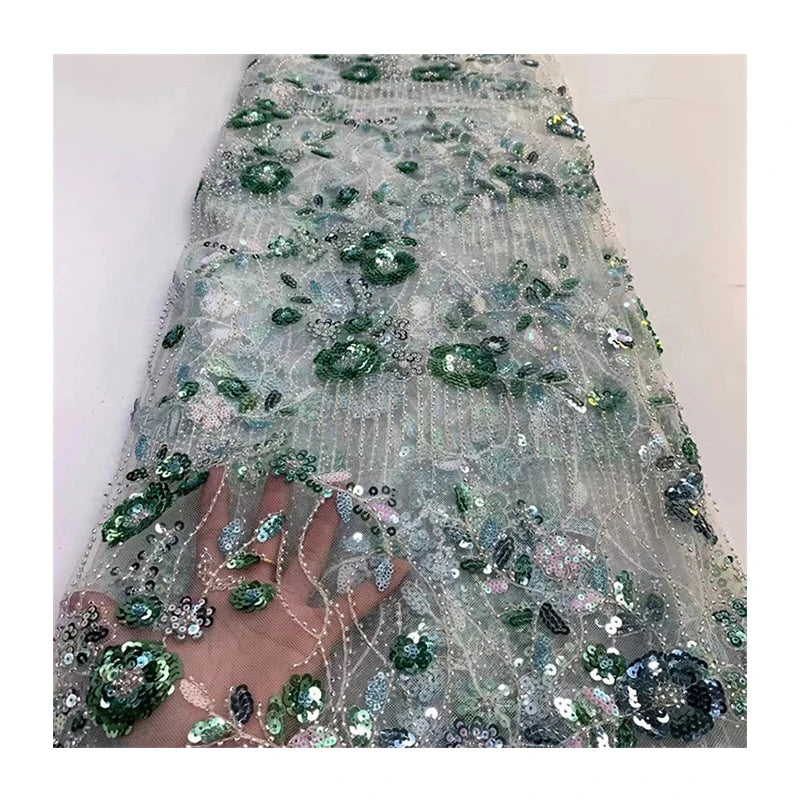 Wholesale Knitted Mesh Lace Beading Embroidery Sequin Fabrics Luxury Polyester Net African Lace Fabric Plain Wedding Accessor