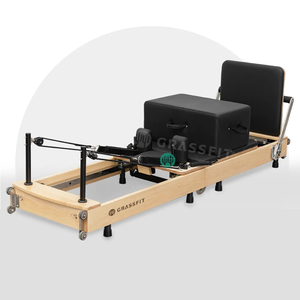 Commercial Custom Leather Color Logo Solid Maple  Wood Foldable Pilates Equipment Reformers Machine for Home Studio Use