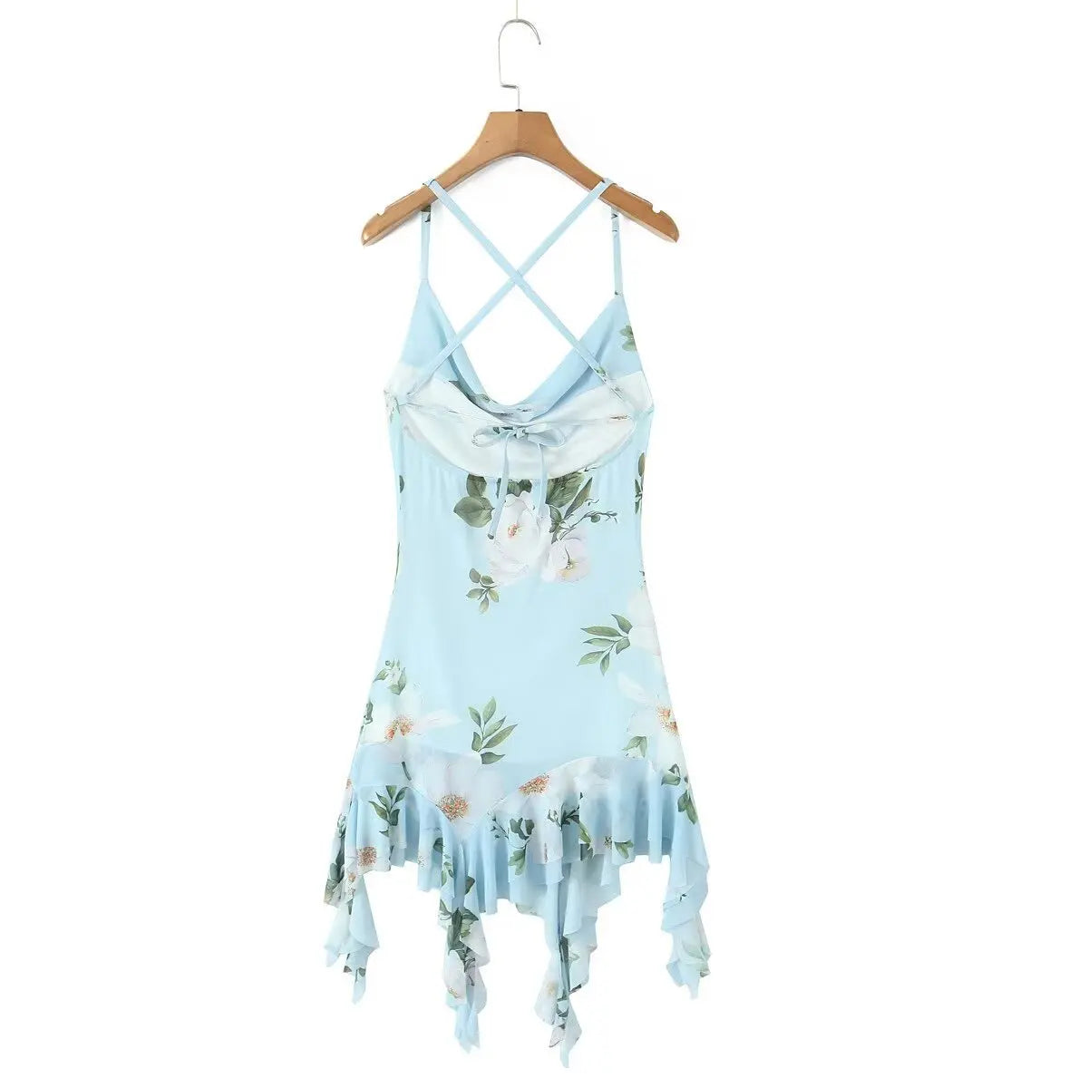 Euro-American Vintage Floral Asymmetric Knit Slip Dress Classic Versatile Cowl Neck Tank for Spring Summer Autumn New Arrival