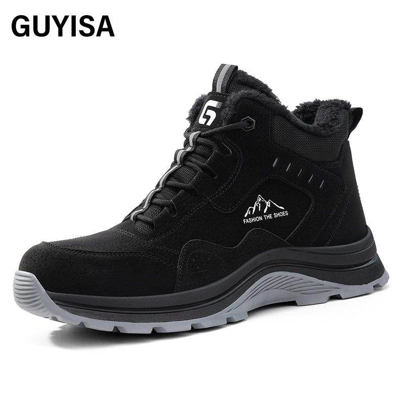 GUYISA  European Standard Steel Toe  High Top Safety Shoes  Black  Microfiber Upper Winter Safety Boots