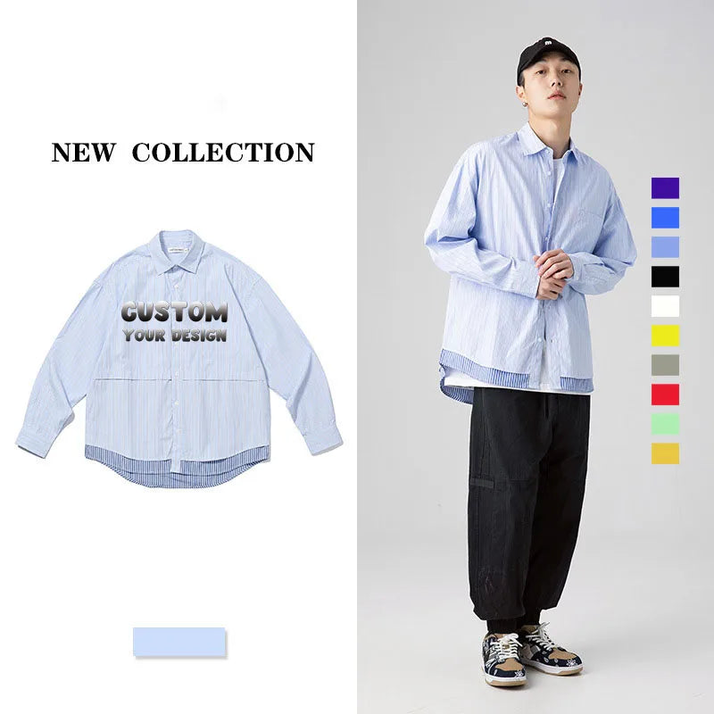 Custom logo New Design Wholesale  Women's Shirts High Quality Casual Striped Plus Size Men's Shirts