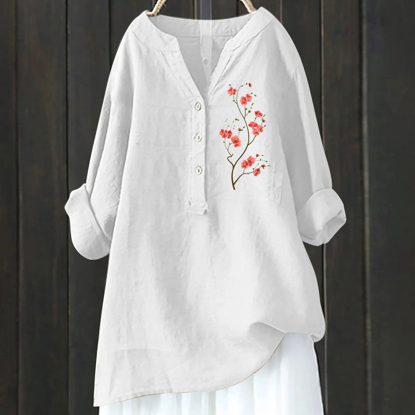 2025 Autumn New Loose Comfortable Stylish and Versatile Printed Long-sleeve V-neck Button Shirt