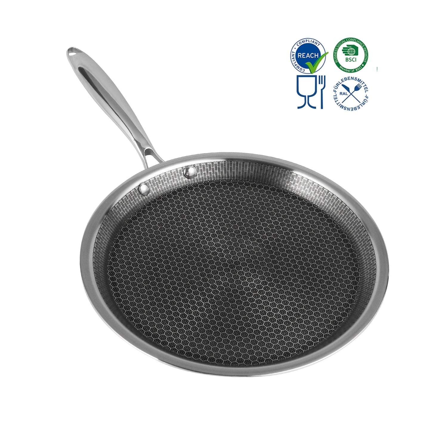 Tri Ply Stainless Steel Non Stick Honeycomb Frying Pan Skillet Induction Hybrid Stainless Steel Pancake Crepe Egg Pizza Pan