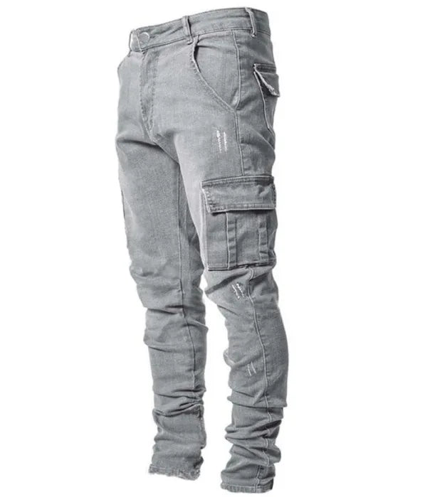 OEM Custom logo Embroidery Printed Design Cross-border New Jeans Men's Side Pocket Skinny Jeans One Piece  Jeans Pant