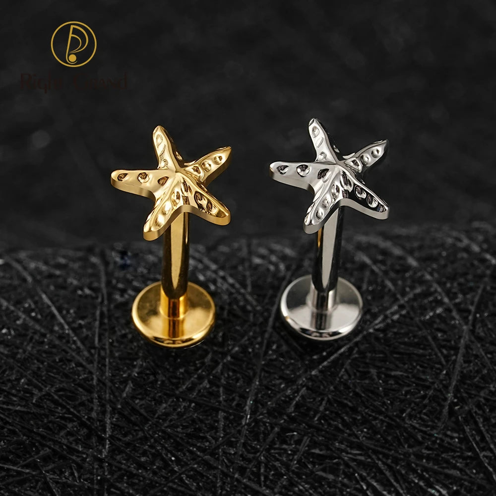 ASTM F136 Titanium 16G Internal Threaded Starfish Cartilage Earring 16G Flat Back Labret Stud Tragus Helix Piercing Jewelry