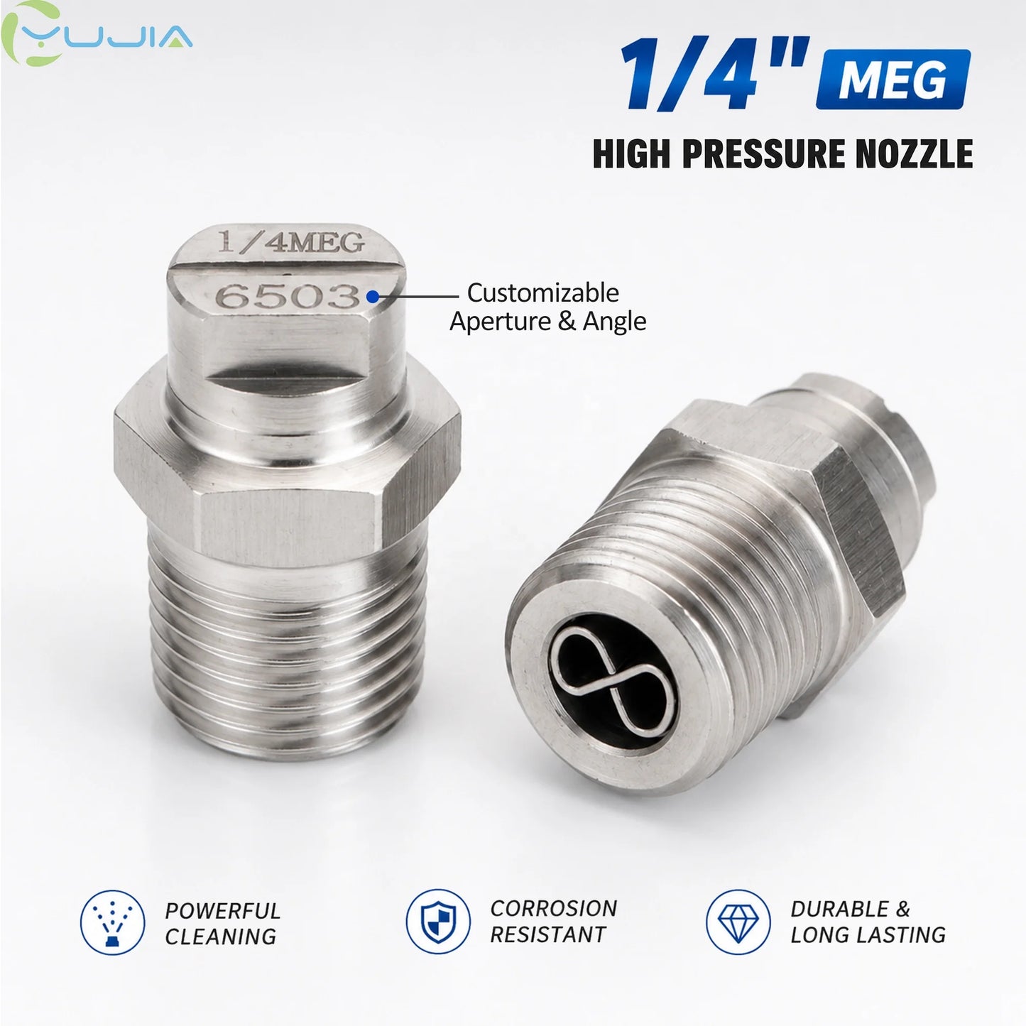 New High-Pressure 1/4 MEG 304 SS Vee Jet Flat Fan Cleaning Nozzle for Road Sweeper & Sanitation Truck Car Wash Surface Cleane