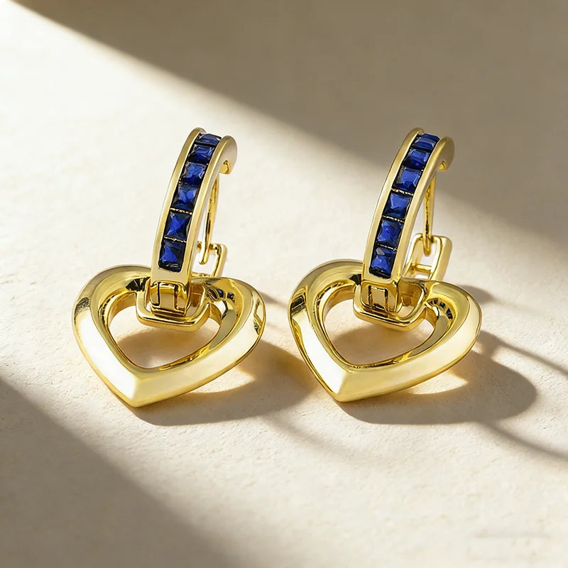 QIKU Fashion Colorful Rhinestone Heart Drop Earrings Copper Cubic Zirconia Jewelry Accessories Gift Women Wholesale Dropshipp