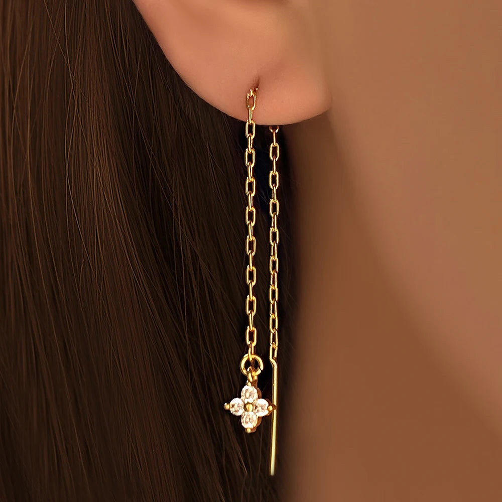 Foxi Wholesale Fashion Korean Bulk in Stock 18K Gold Plated Chain Link Flower Stud Earrings for Women