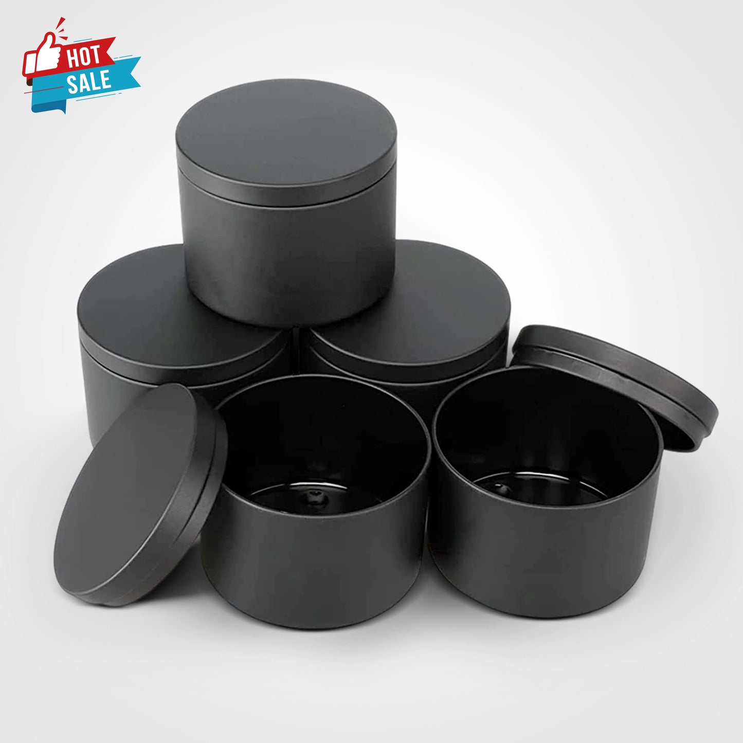 2023 Hot Sale 16oz Empty Metal Cans Black Candle Tins With Lid 8oz