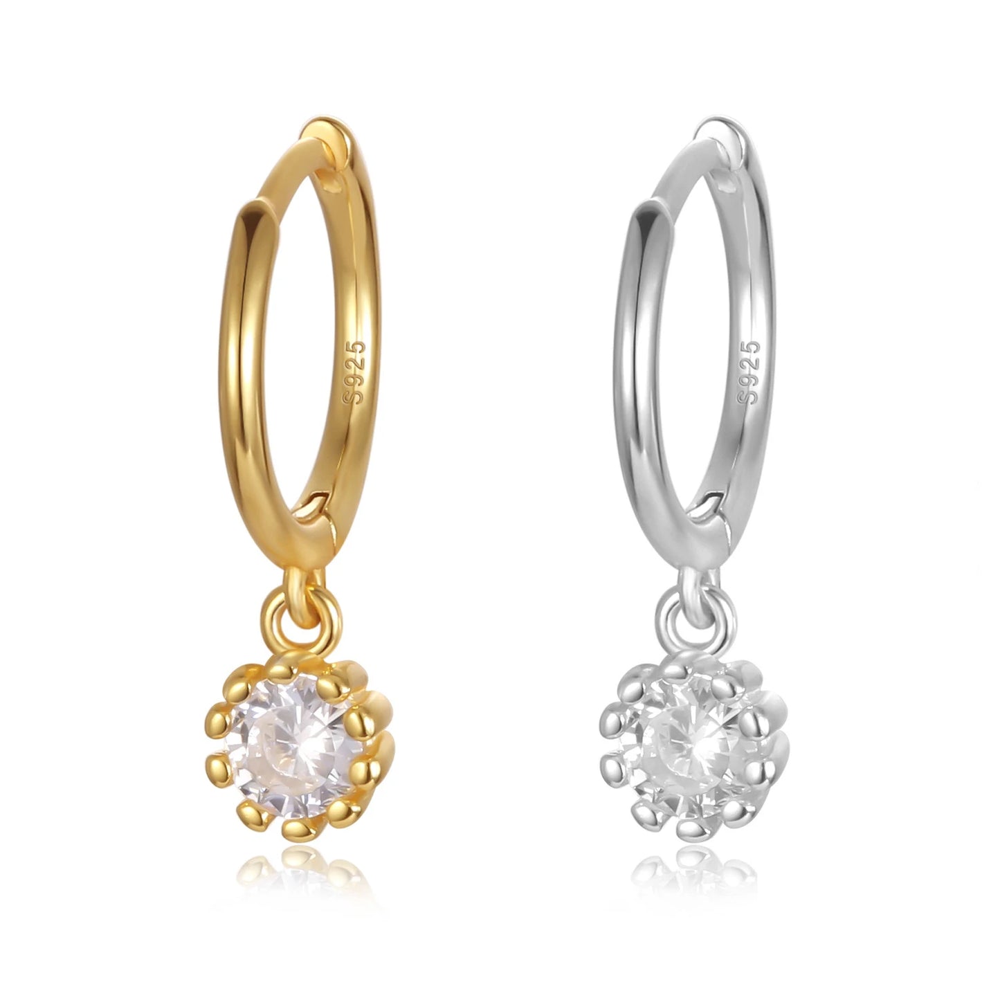 EH1029 925 Sterling Silver Fashion Hoop Earrings White Crystal Luxury Women's Silver Earrings Wedding Women's Jewelry Gift