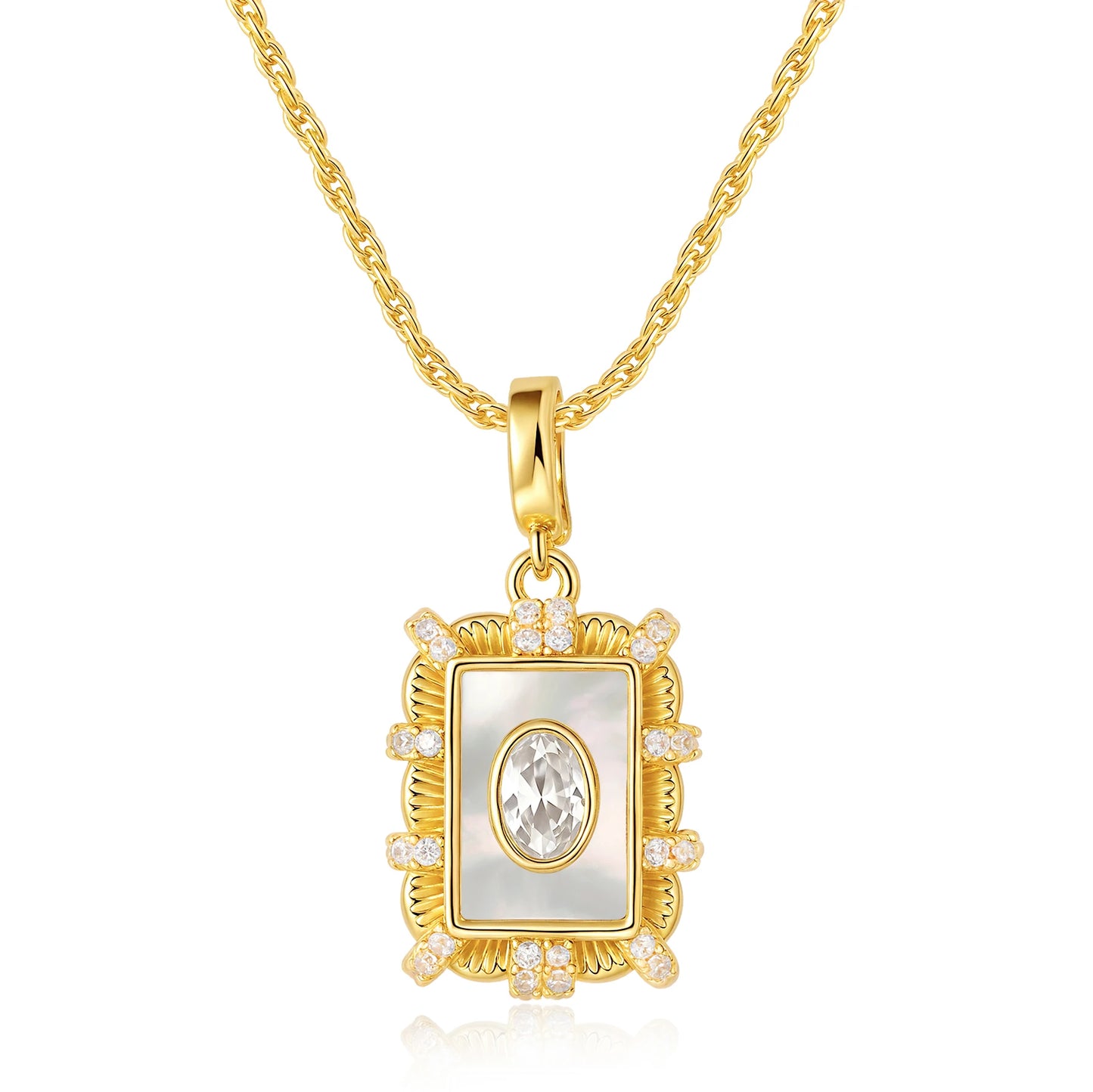 Fashion Brass 18K Gold-Plated Chain with Natural White Mother-of-Pearl Pendant Necklace Women's Jewelry Factory Wholesale