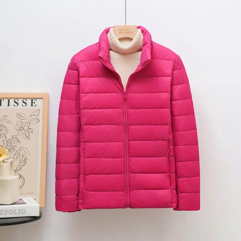 Lightweight Women's Korean-Style Stand-Collar Short Down Jacket European Plus Sizes Fashionable Filled with White Duck Down