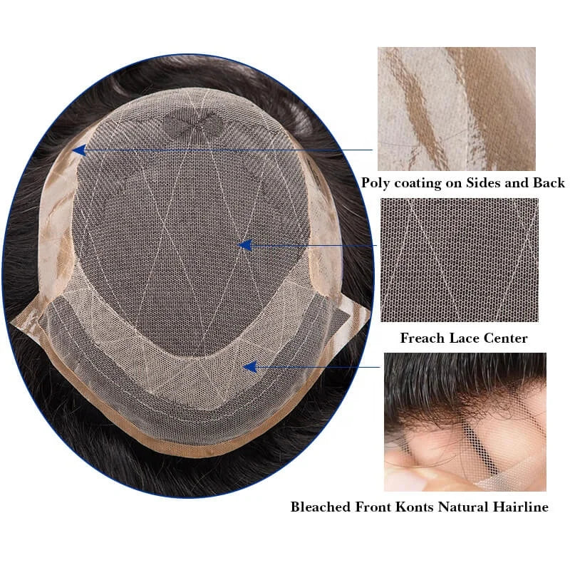 Oct Lace & Pu Indian Remy Hair Male Prosthesis Breathable Easy Tape Men's Toupee Right Design