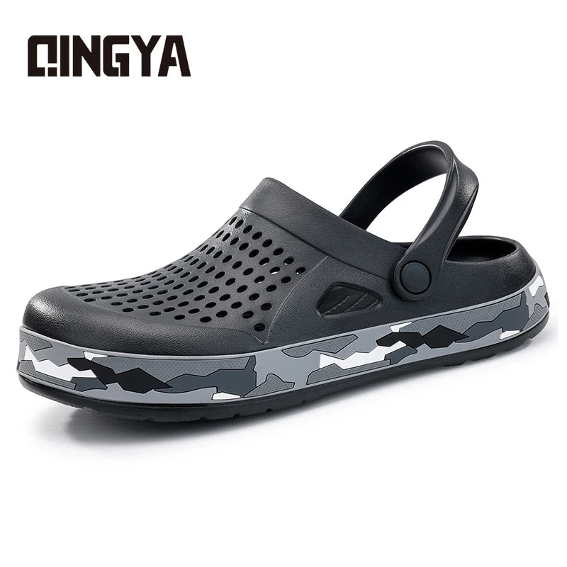 GUYISA Men's Chef Shoes EVA Upper Non-Slip SRC Black Rubber Outsole  Slipper with Heel