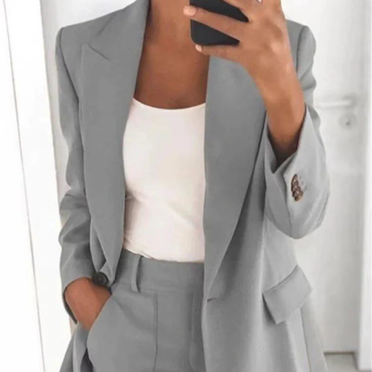 New Arrival Women's Casual Fashion Suit Set Above Knee Length Woven Canvas with Plain Dyed Technics Daily Wear Top