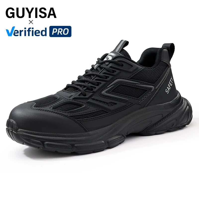 GUYISA  Microfiber and Steel Wire Cloth Sports Series  European Standard Steel Toe Black  Color Safety Shoes for Unsex